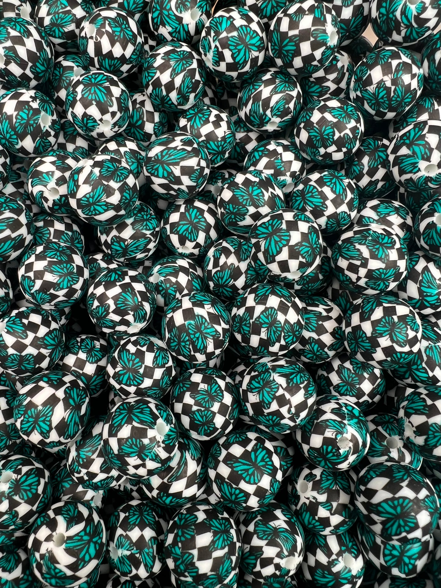 15mm Print Butterfly CHECKER EXCLUSIVE Round Silicone Beads