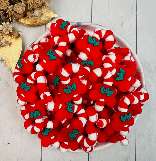 3D Candy Cane Focal Bead, Christmas Silicone Focal Bead