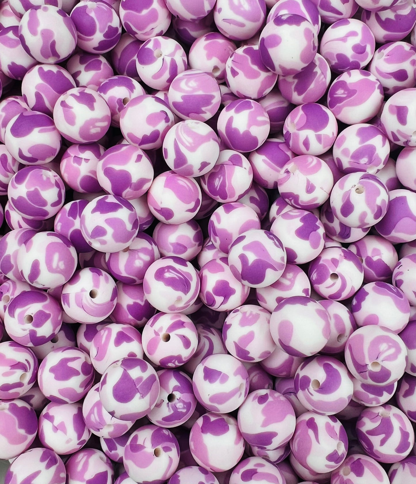 15mm Print Purple Camo Silicone Beads