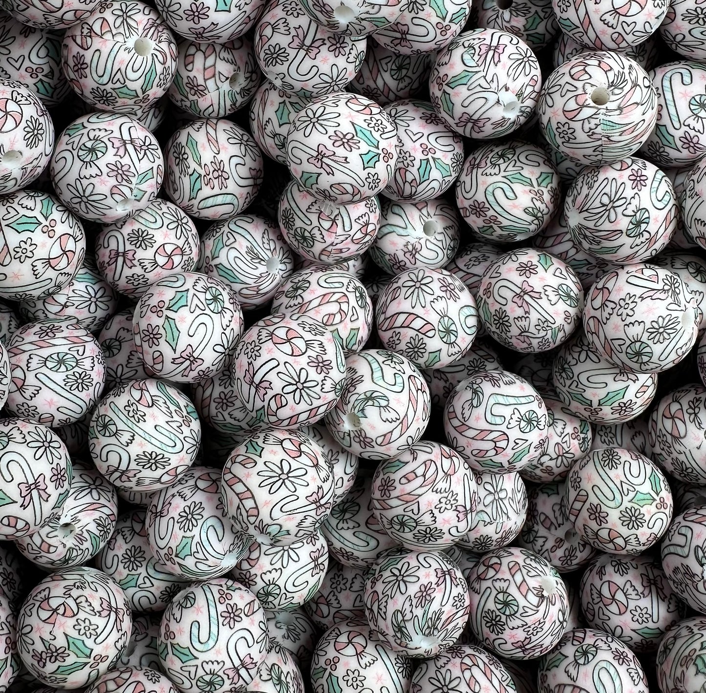 15mm Print Christmas Candy EXCLUSIVE Round Silicone Beads