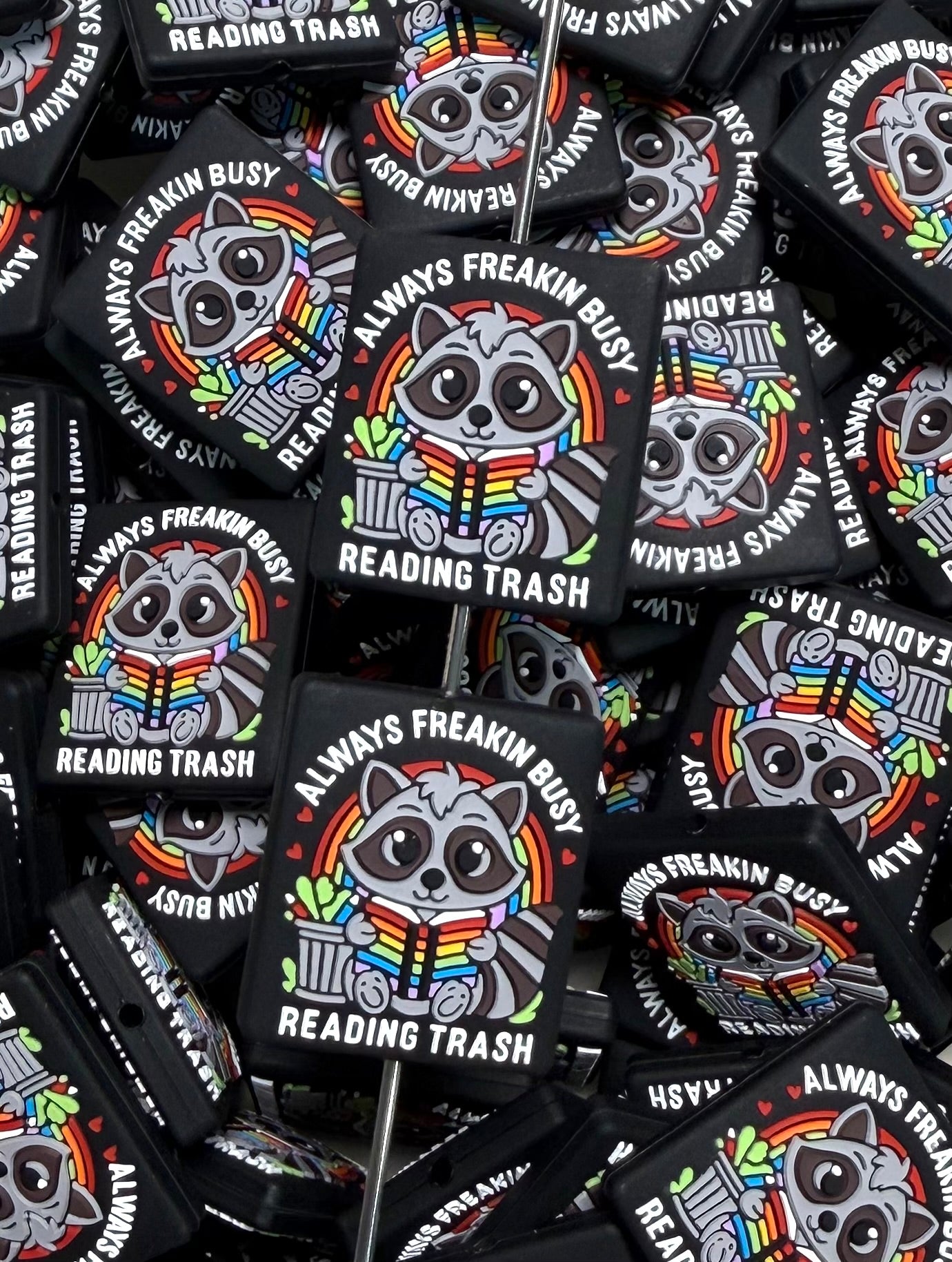 B- Always Freakin Busy Reading Trash Silicone Focal Bead, Book Silicone Bead