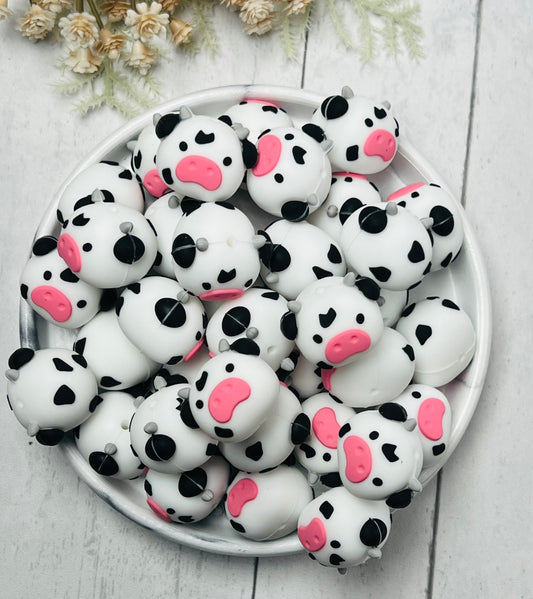 Exclusive 3D Cow Silicone Focal Bead,**NOT FOR TEETHING** Animal Shape Silicone Bead