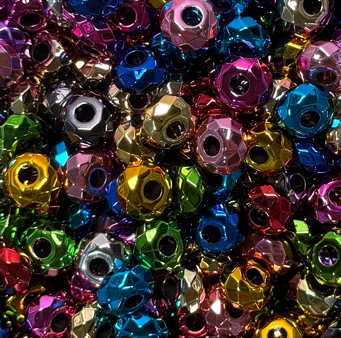*Bead Mix- #326 Metallic Disco Abacus Spacers- Pack of 5, Large Hole Beads, European Beads