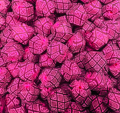 14mm HEXAGON EXCLUSIVE Retro Aztec Printed Silicone Beads