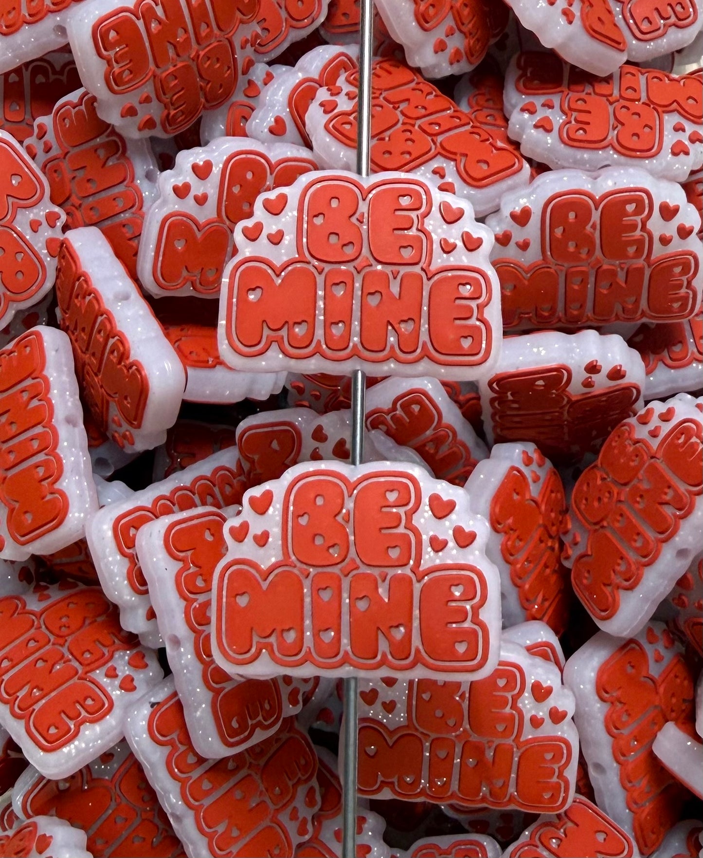 V- Glitter Be Mine EXCLUSIVE Focal Silicone Bead, Valentines Day Focal Bead