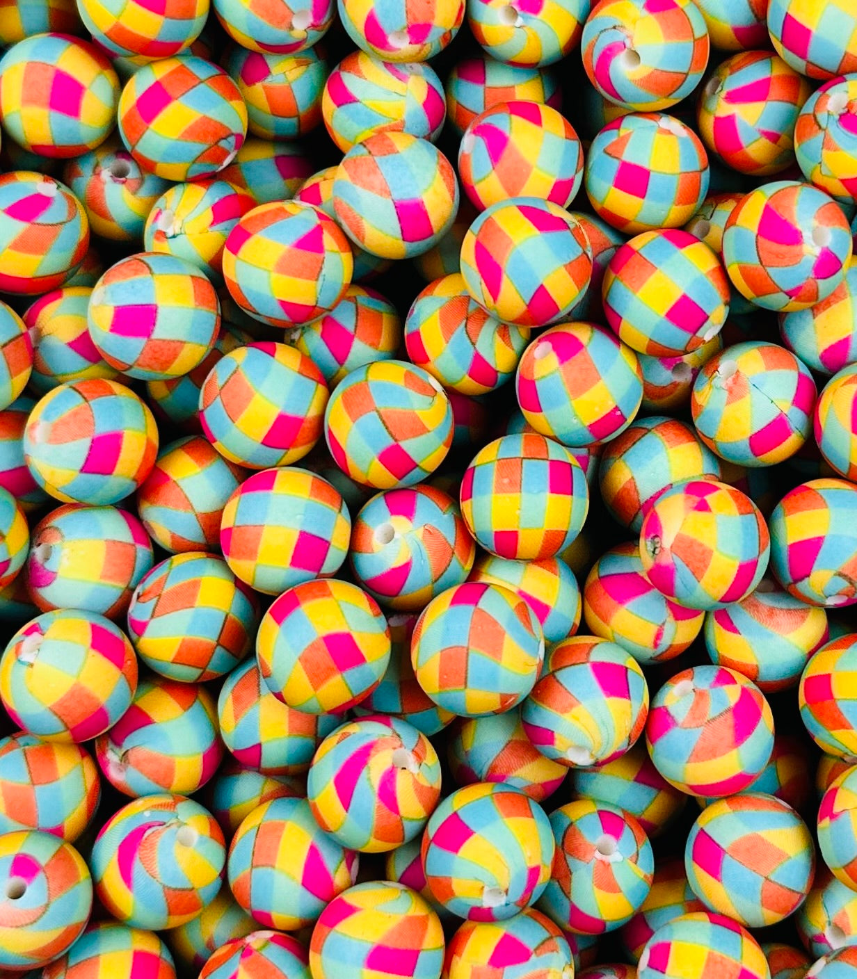 15mm Print Brighter Checker EXCLUSIVE Round Silicone Beads