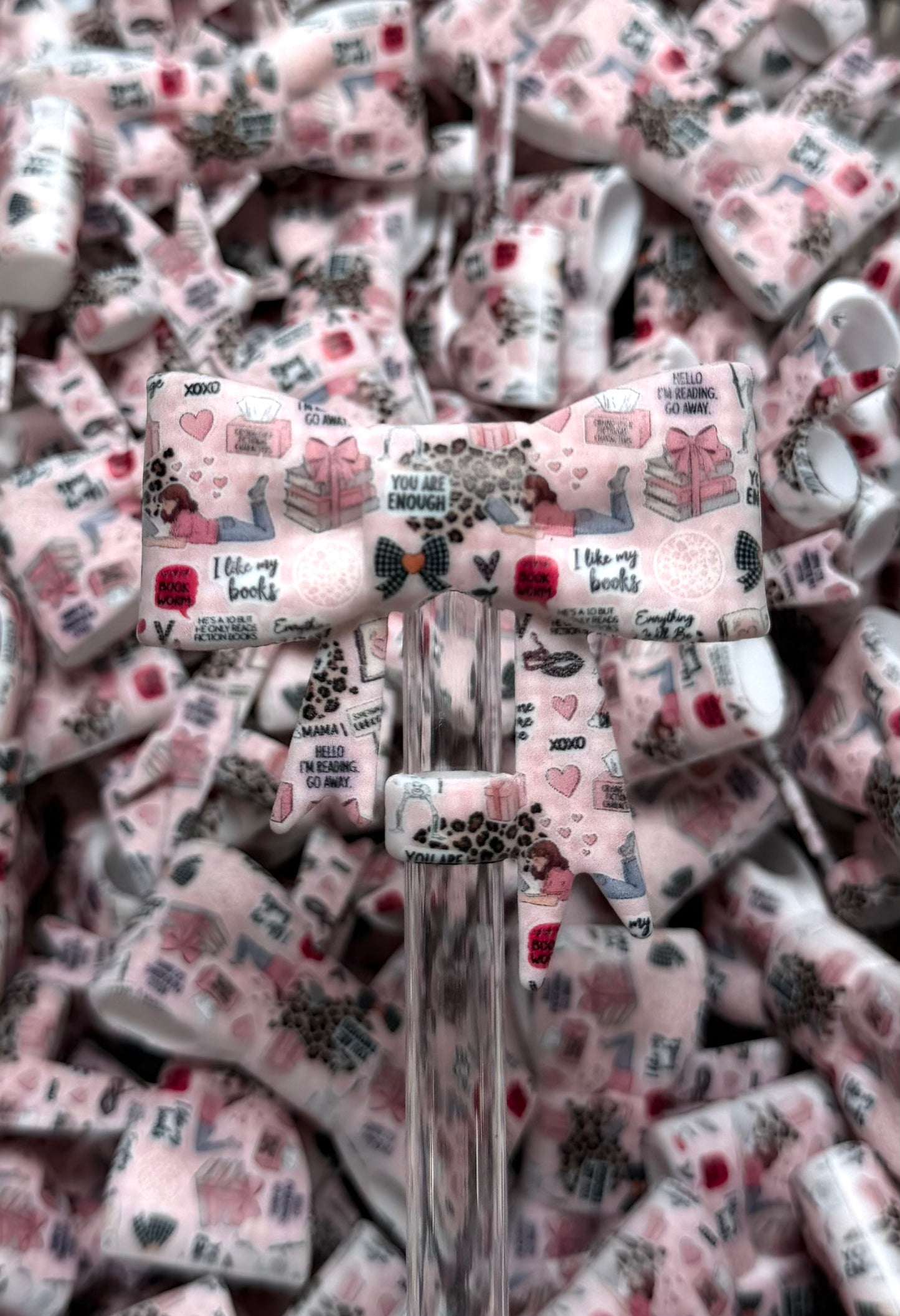 Y- Straw Topper - I Like My Books Printed Bow, Tumbler Accessory