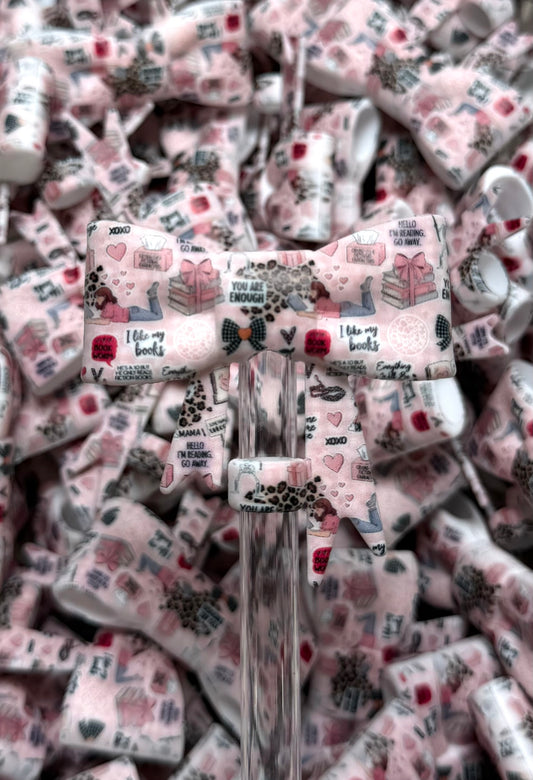 Y- Straw Topper - I Like My Books Printed Bow, Tumbler Accessory