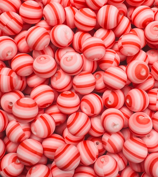 15mm Print VALENTINE Stripe EXCLUSIVE Round Silicone Beads