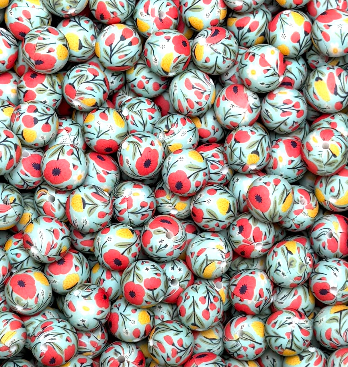 15mm Print Poppies EXCLUSIVE Silicone Beads, Silicone Print Bead
