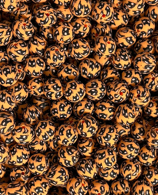 15mm Print Halloween CATS EXCLUSIVE Round Silicone Beads
