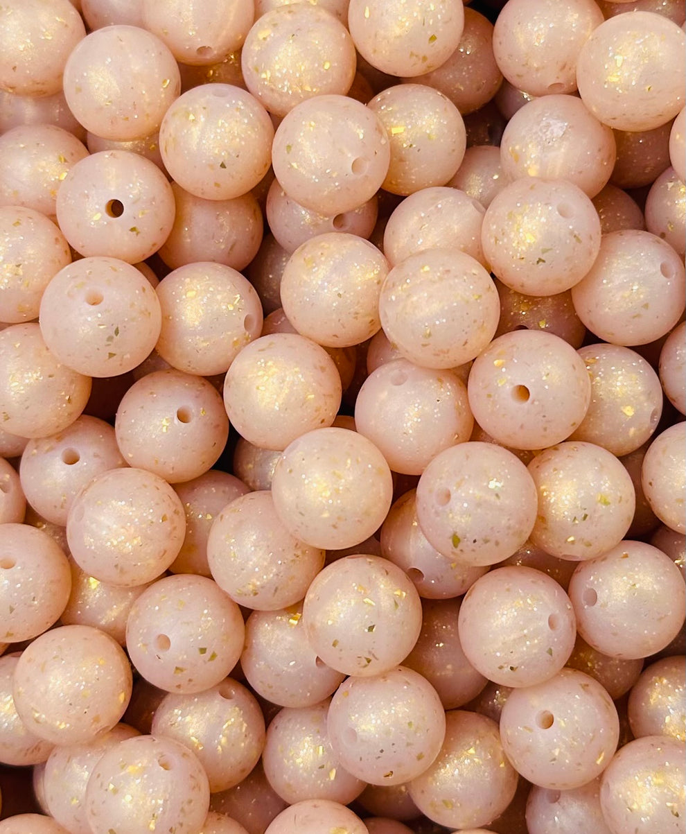 15mm GLITTER Champagne Round Silicone Beads The Silicone Bead Store LLC