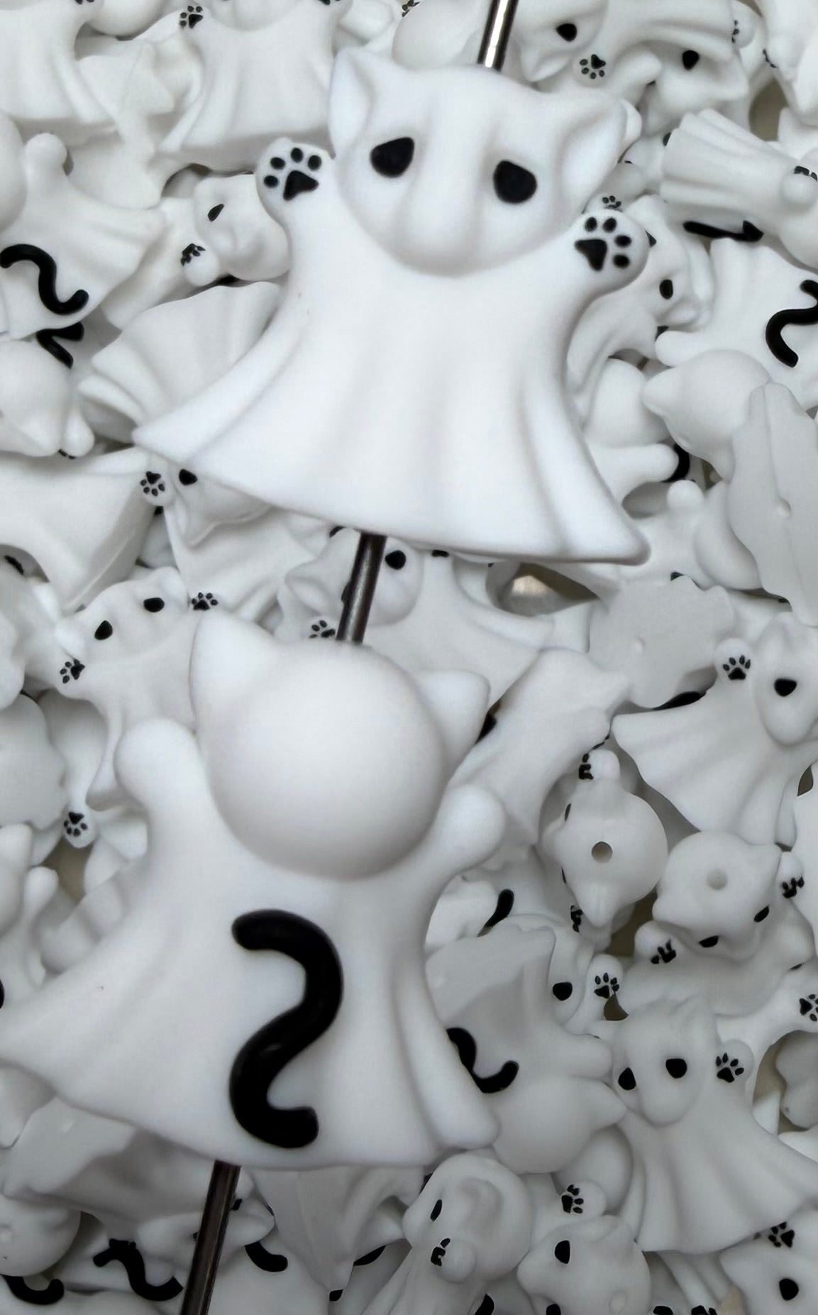 3D Ghost Cat Focal Bead, **NOT FOR TEETHING** 3D Halloween Focal Bead