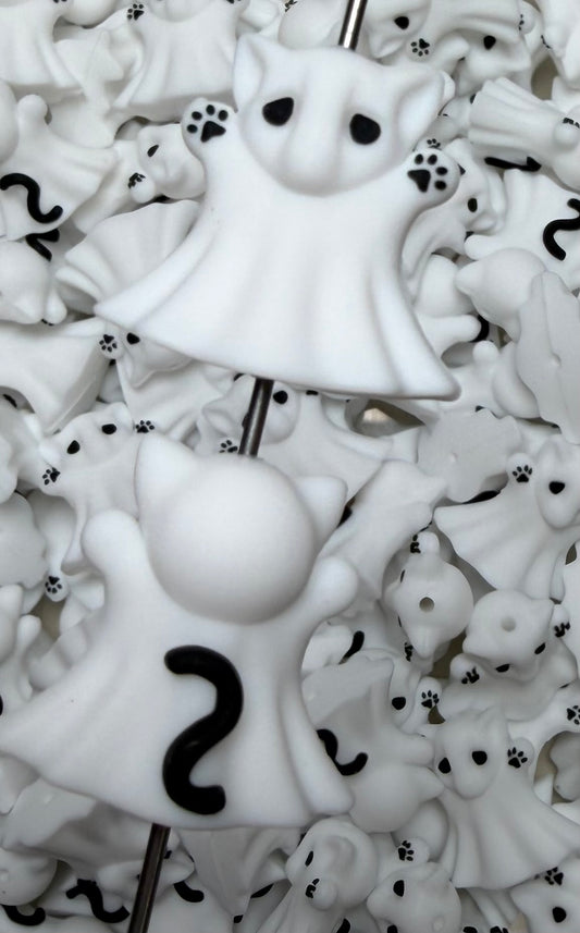 3D Ghost Cat Focal Bead, **NOT FOR TEETHING** 3D Halloween Focal Bead