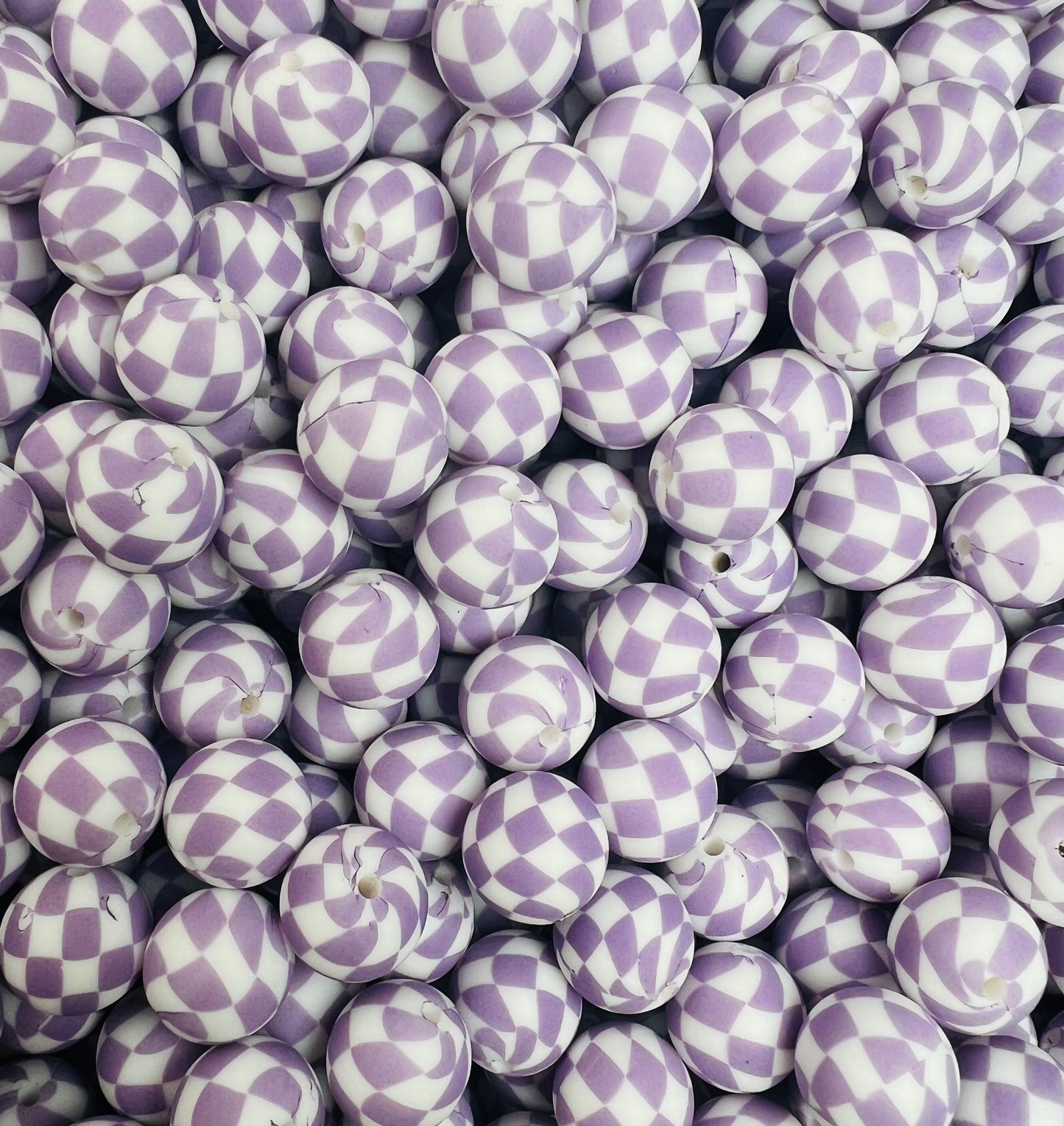 15mm Print Purple Checker EXCLUSIVE Round Silicone Beads