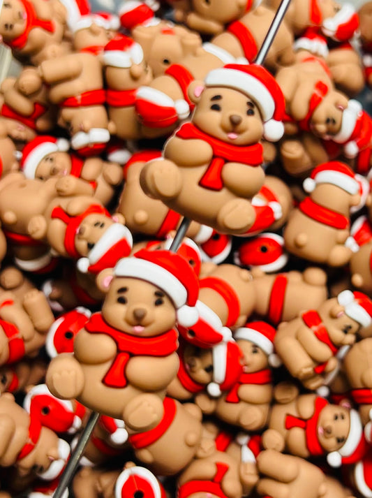 3D Christmas Bear Silicone Focal Bead,**NOT FOR TEETHING** Animal Shape Silicone Bead