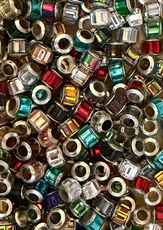 *Bead Mix- #306 Small Sparkly Barrel Acrylic Abacus Spacers- Pack of 10, Large Hole Beads, European Beads