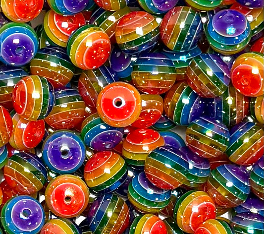 16mm Rainbow Stripe Round Acrylic Beads