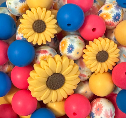 *Bead Mix- Bright Flowers Silicone Bead Mix, Flower Bead Mix