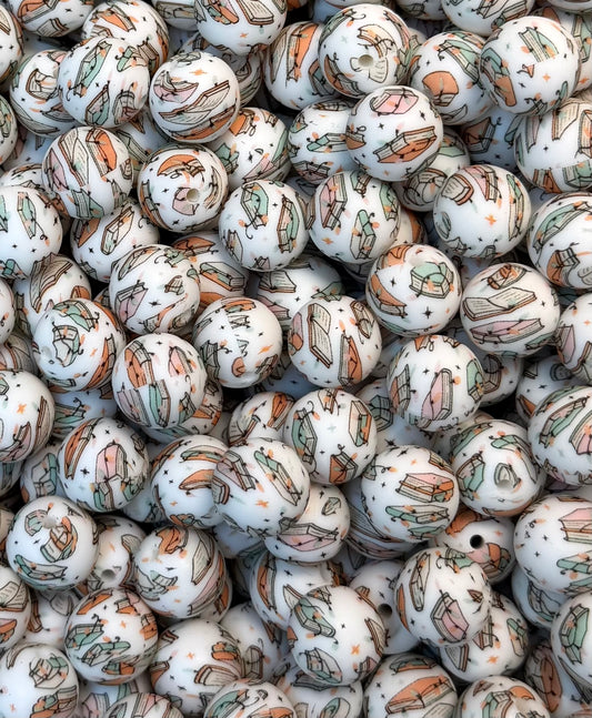 15mm Print Bookish and Bright EXCLUSIVE Round Silicone Beads