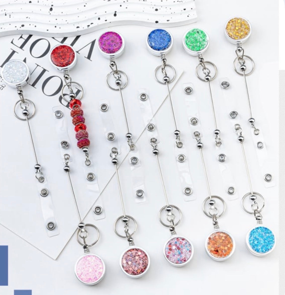 *Beadable SPARKLY Badge Reels with Pocket Clip
