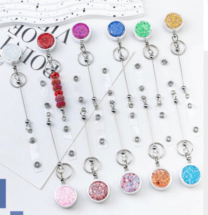 *Beadable SPARKLY Badge Reels with Pocket Clip