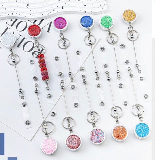 *Beadable SPARKLY Badge Reels with Pocket Clip