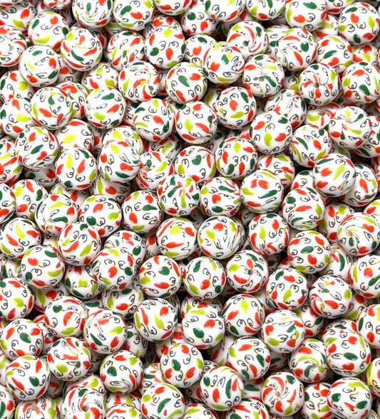 15mm Print Christmas Lights Stripe Round Silicone Beads