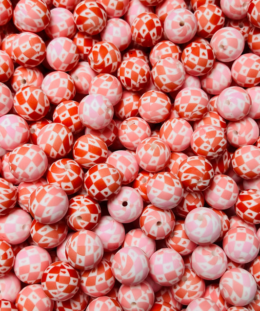 15mm Print OMBRÉ Heart Checkers EXCLUSIVE Round Silicone Beads