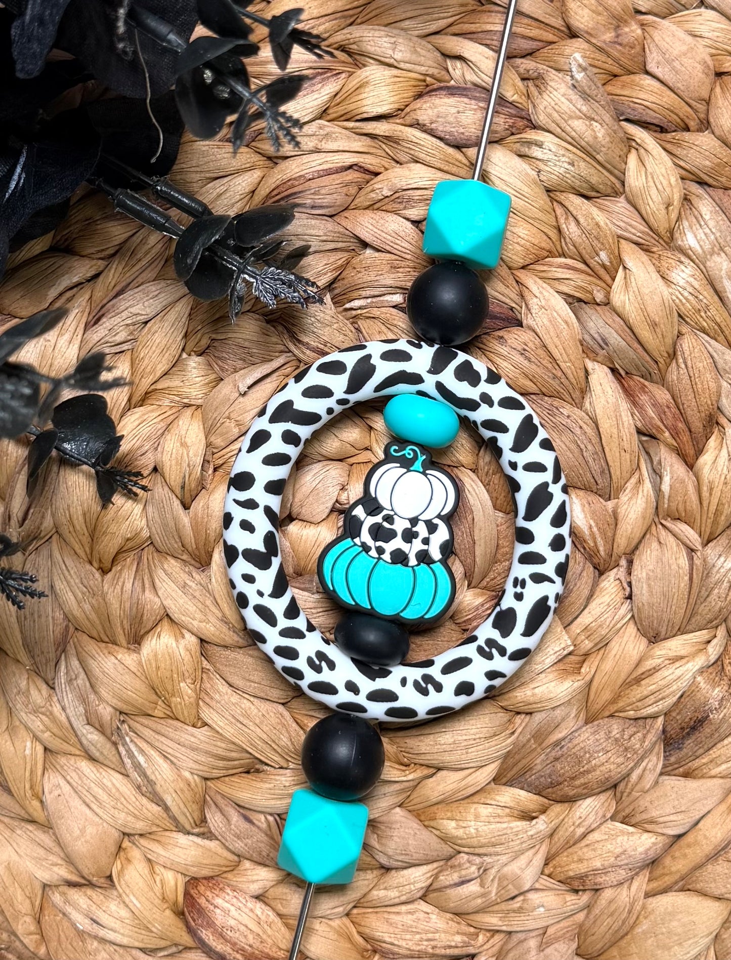 *Bead Kit #531- Turquoise Pumpkin Cow DIY Car Charm Silicone Bead Kit, Fall Car Charm Kit