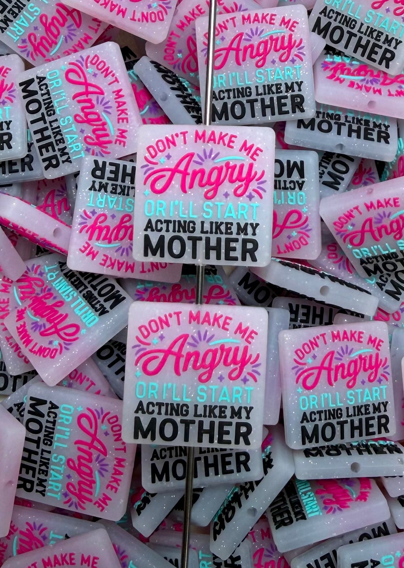 Q- Don't Make Me Angry Silicone Focal Bead, Quote Focal Beads