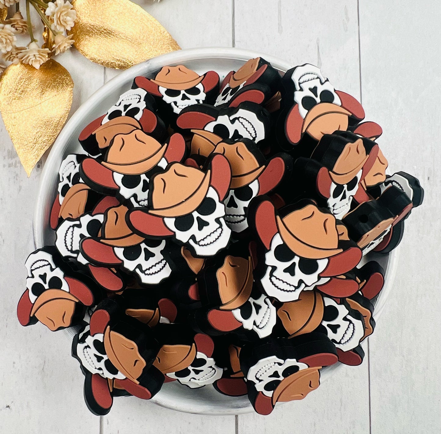 Bone Wrangler Silicone Focal Bead, Skull Cowboy Western Silicone Focal Bead