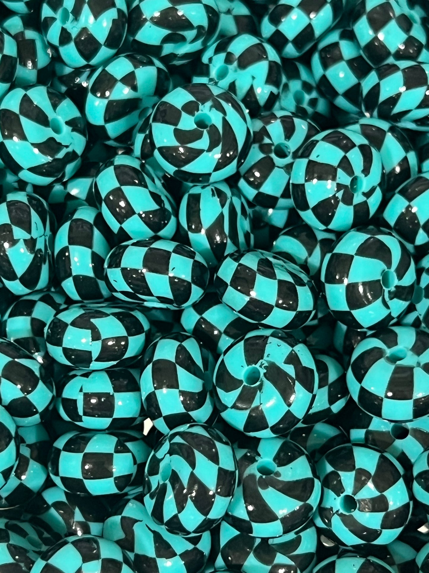 14mm ABACUS Liquid Checker TURQUOISE Printed Silicone Beads