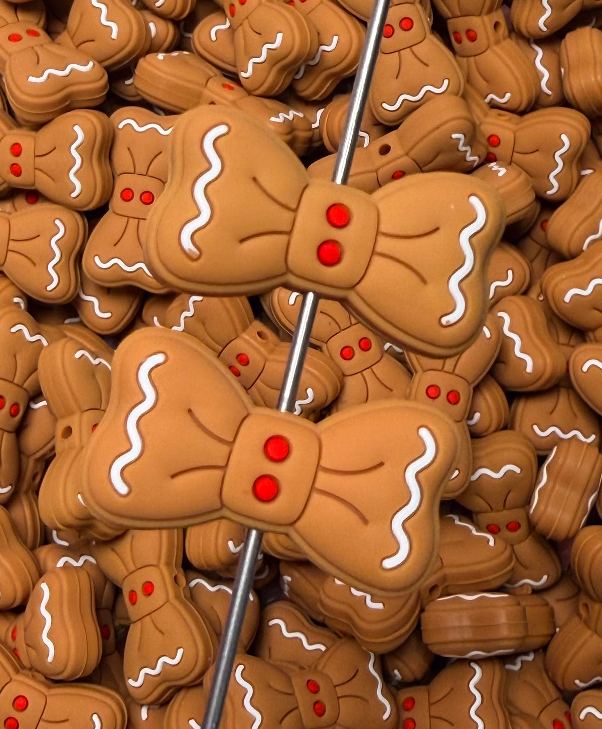 C- Puffy Gingerbread Bow Focal Bead, Christmas Focal Beads