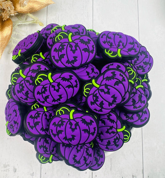 Bats Pumpkin Silicone Focal Bead, Halloween Silicone Bead