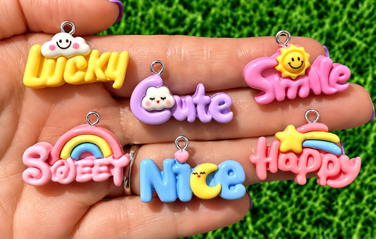 *Bead Mix #570- Happy Words Resin Charms, Bag Charms