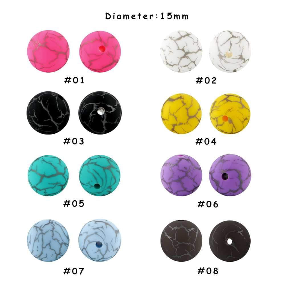 15mm Print Crackle Round Silicone Beads