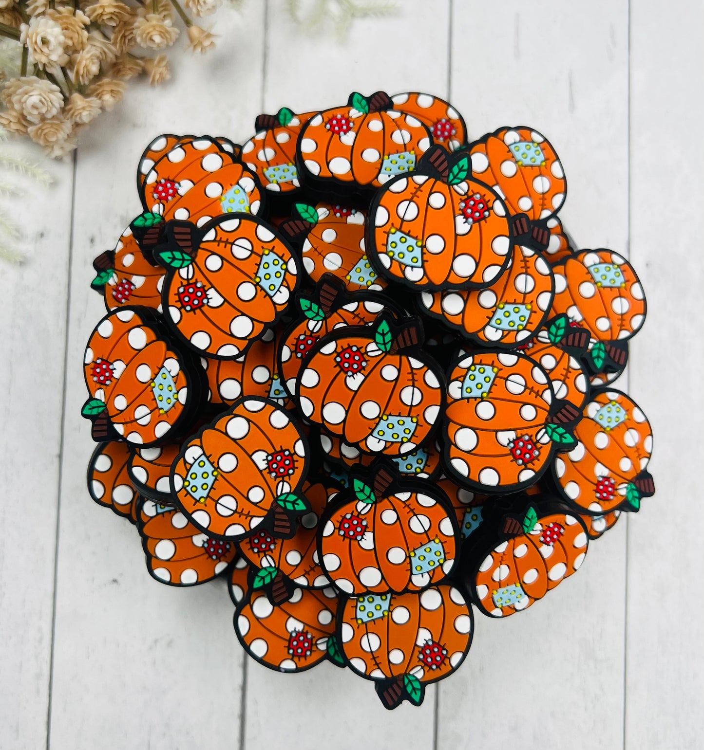 Patchwork Pumpkin Silicone Focal Bead, Halloween Silicone Bead