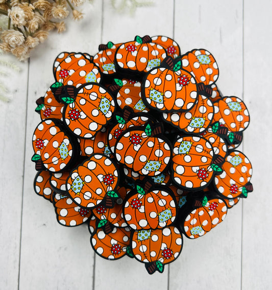 Patchwork Pumpkin Silicone Focal Bead, Halloween Silicone Bead