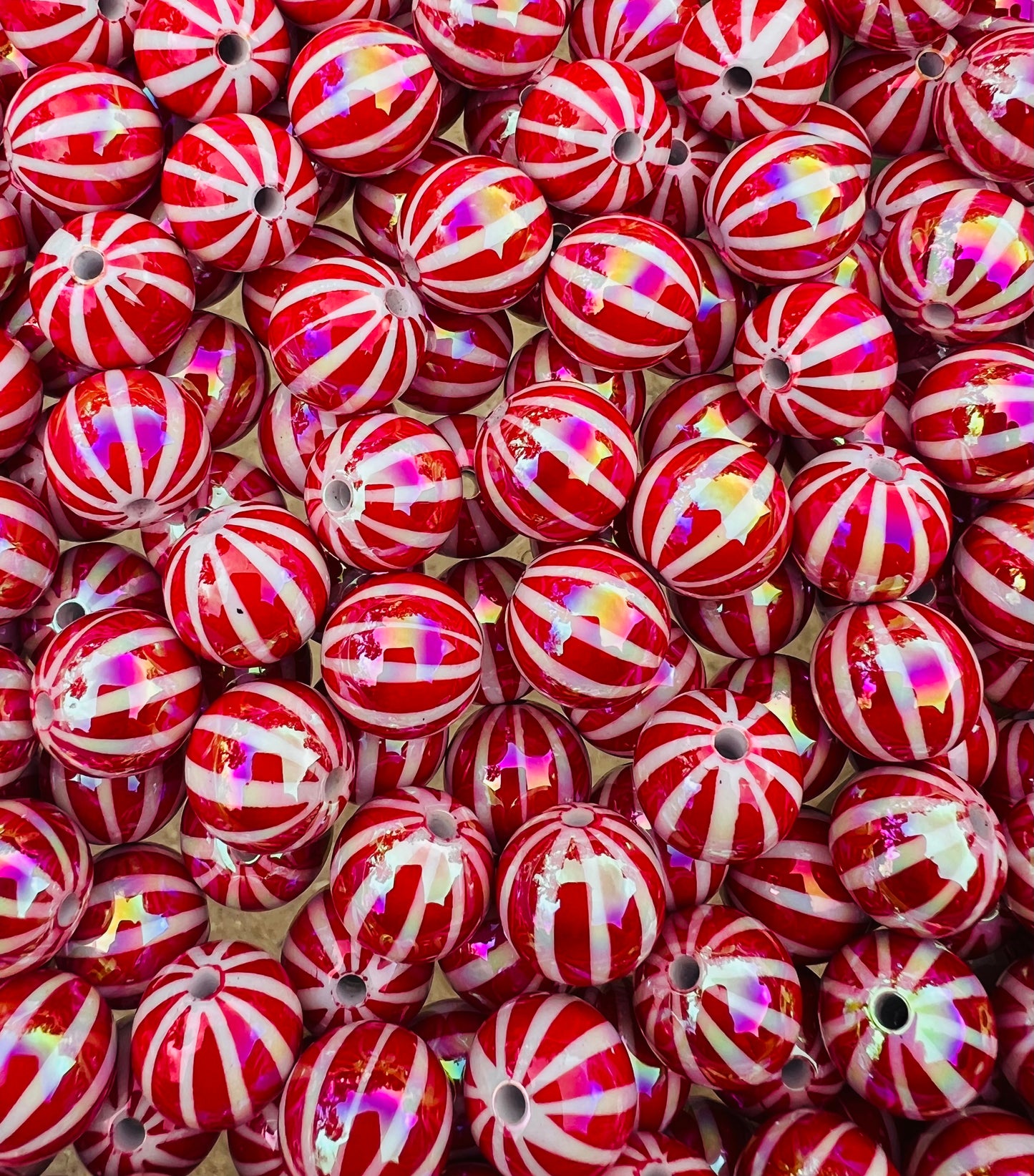 15mm Candy Stripe Iridescent Rhinestone Round Acrylic Beads