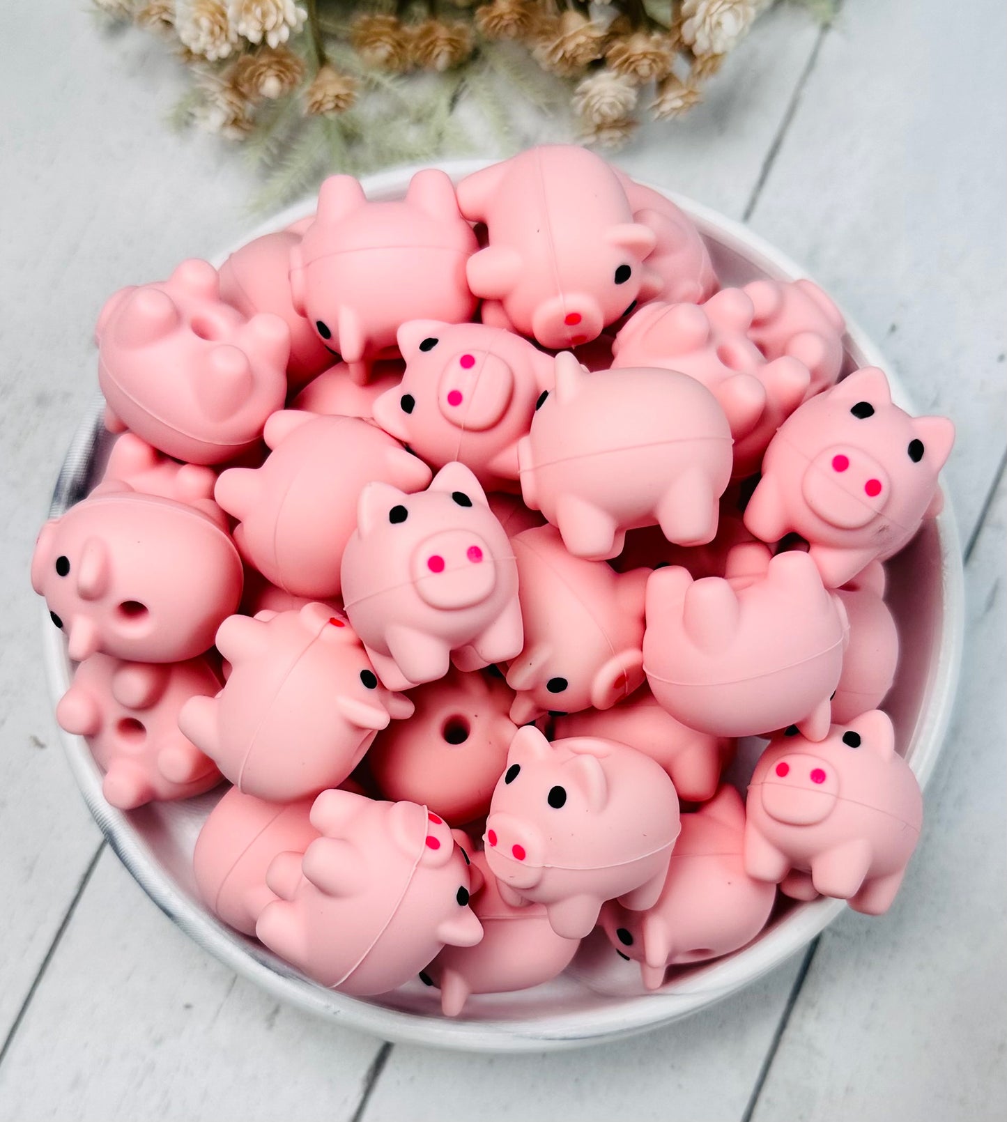 Exclusive 3D Chunky Pig Silicone Focal Bead,**NOT FOR TEETHING** Animal Shape Silicone Bead