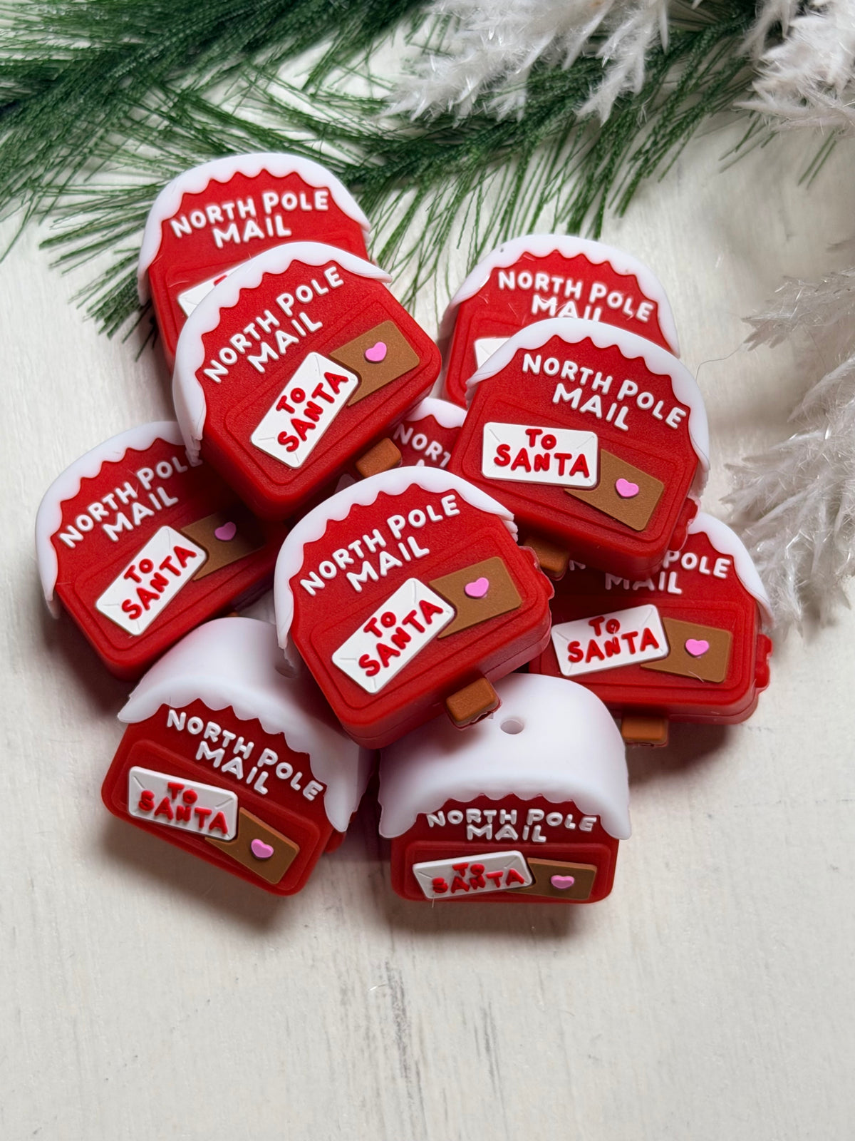 3D Santa Mailbox EXCLUSIVE Silicone Focal Bead,**NOT FOR TEETHING** Christmas Shape Silicone Bead