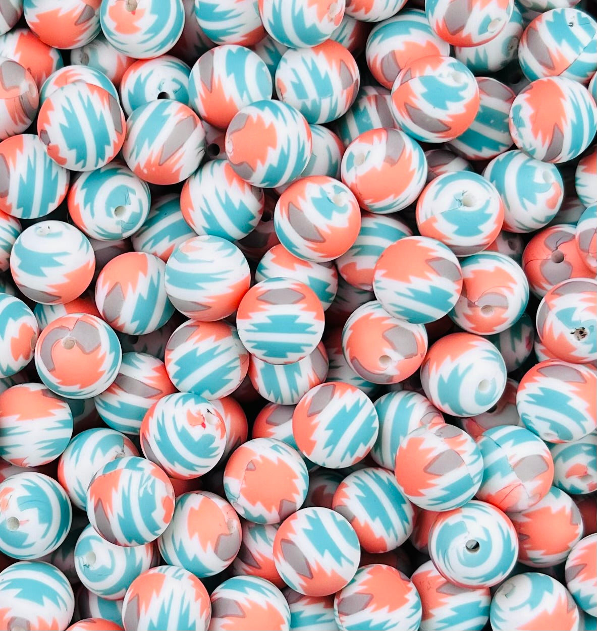 15mm Print Western Delight Round Silicone Beads, Aztec Print Beads ...