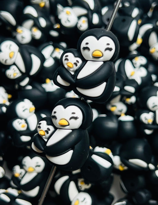 3D Mama Penguin Silicone Focal Bead,**NOT FOR TEETHING** Animal Shape Silicone Bead
