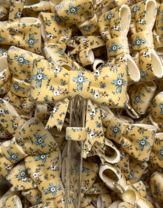 Y- Straw Topper - Floral Cross Printed Bow, Tumbler Accessory