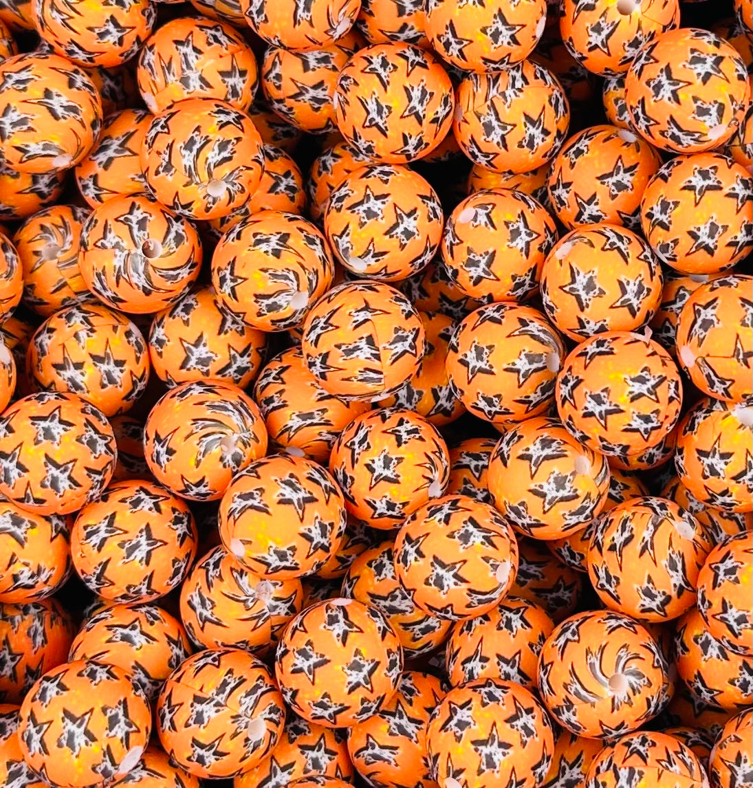 15mm Print Cow-Star Print Round Silicone Beads