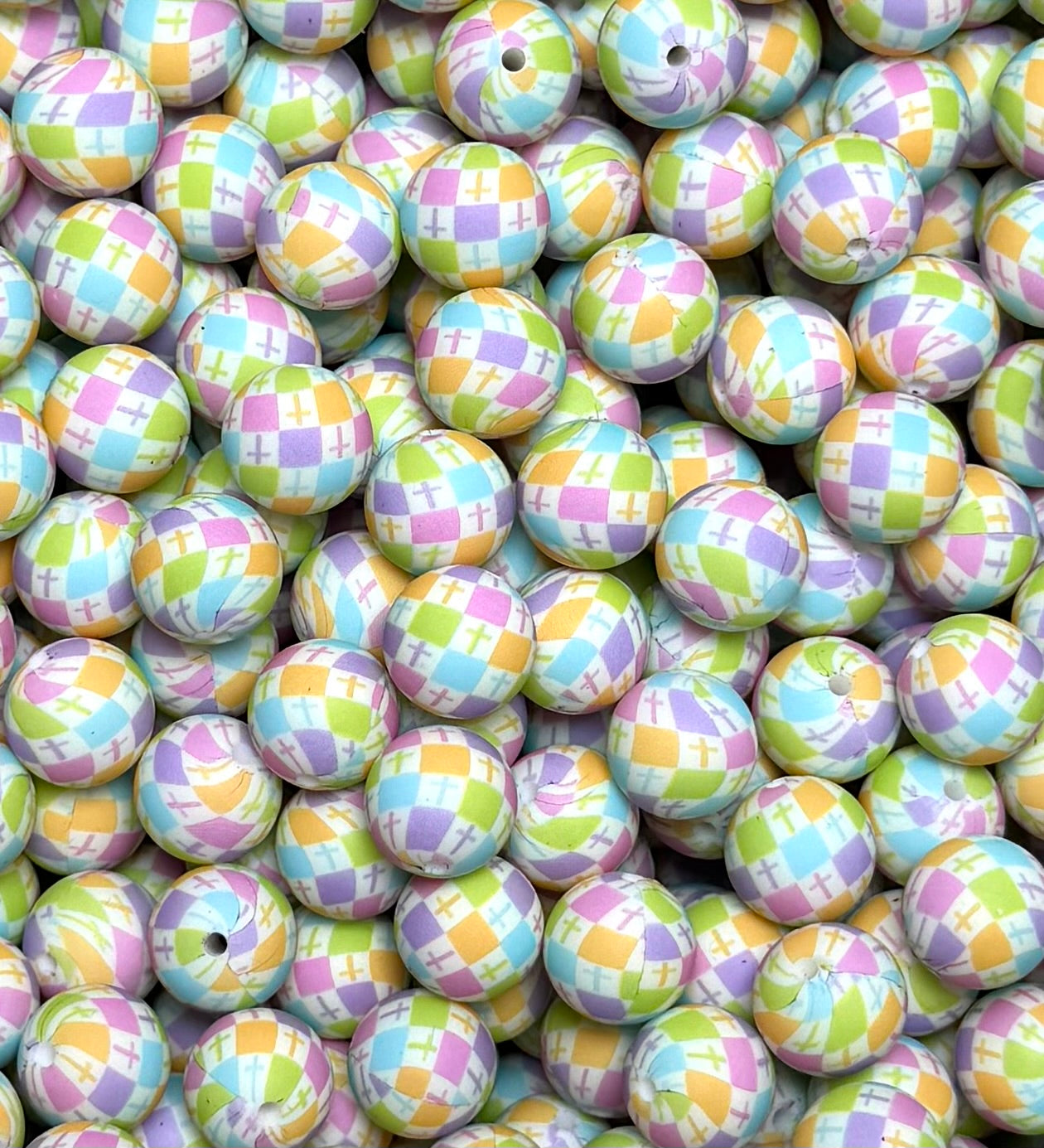 15mm Print Checker CROSS EXCLUSIVE Round Silicone Beads