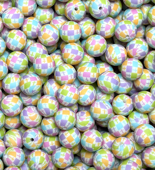 15mm Print Checker CROSS EXCLUSIVE Round Silicone Beads