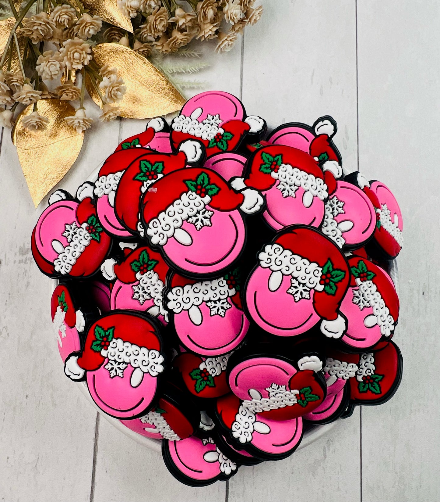 Christmas Happy Face EXCLUSIVE Silicone Focal Bead, Christmas Silicone Bead