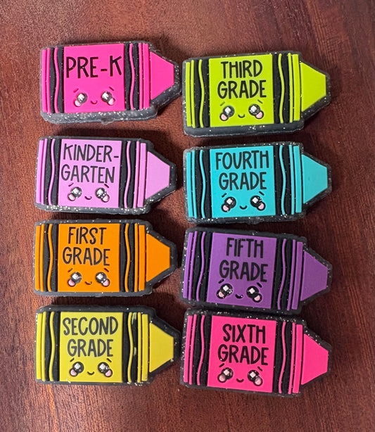 Grade Level CRAYONS Silicone Focal Bead